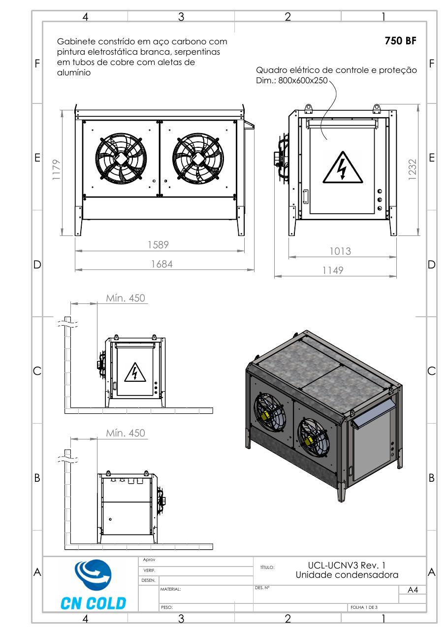 Desenho dimensional do gabinete U-CNV3