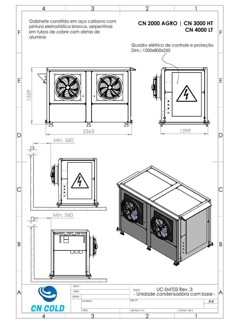 Desenho dimensional do gabinete UC-SMT03