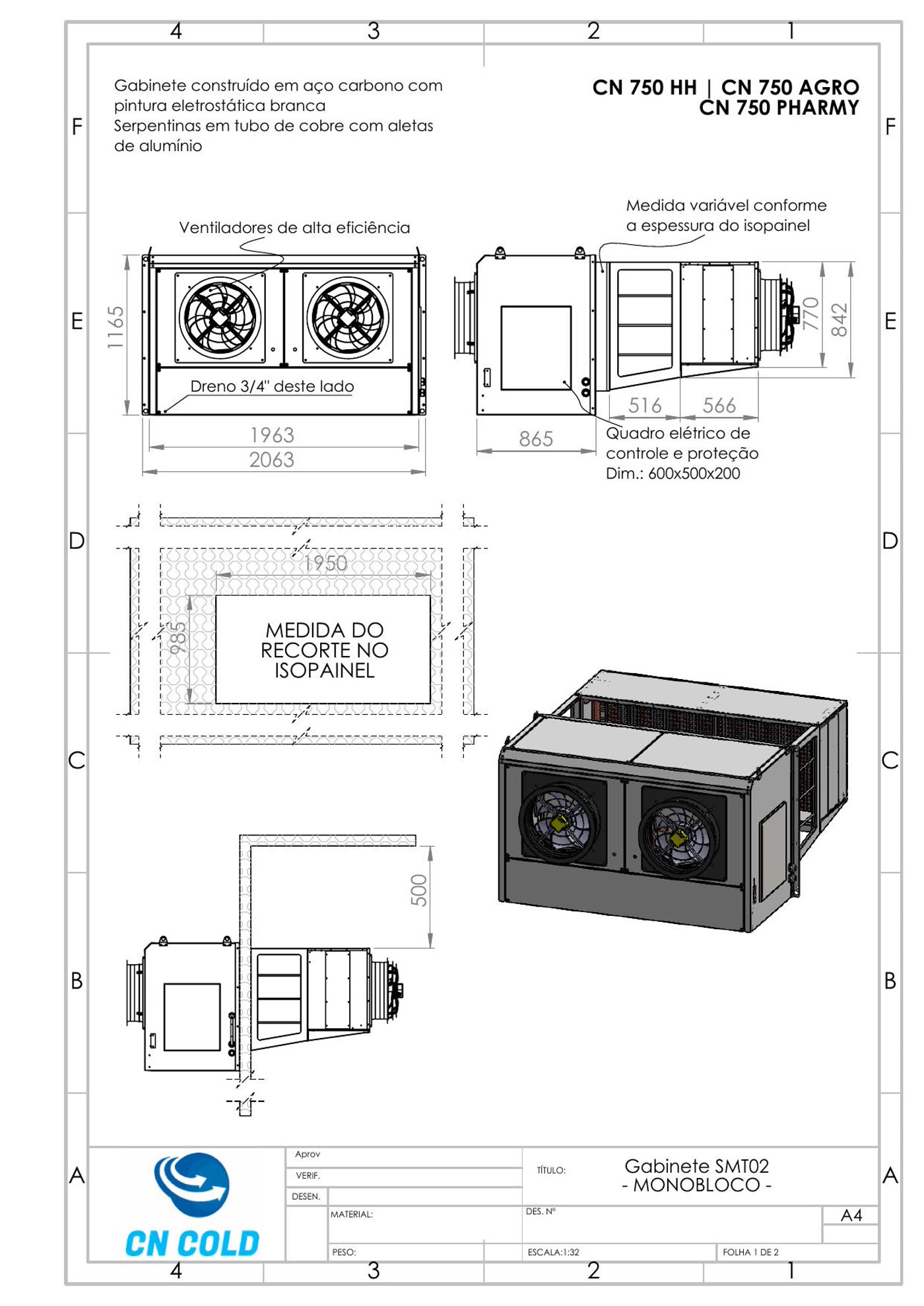 Desenho dimensional do gabinete SMT02