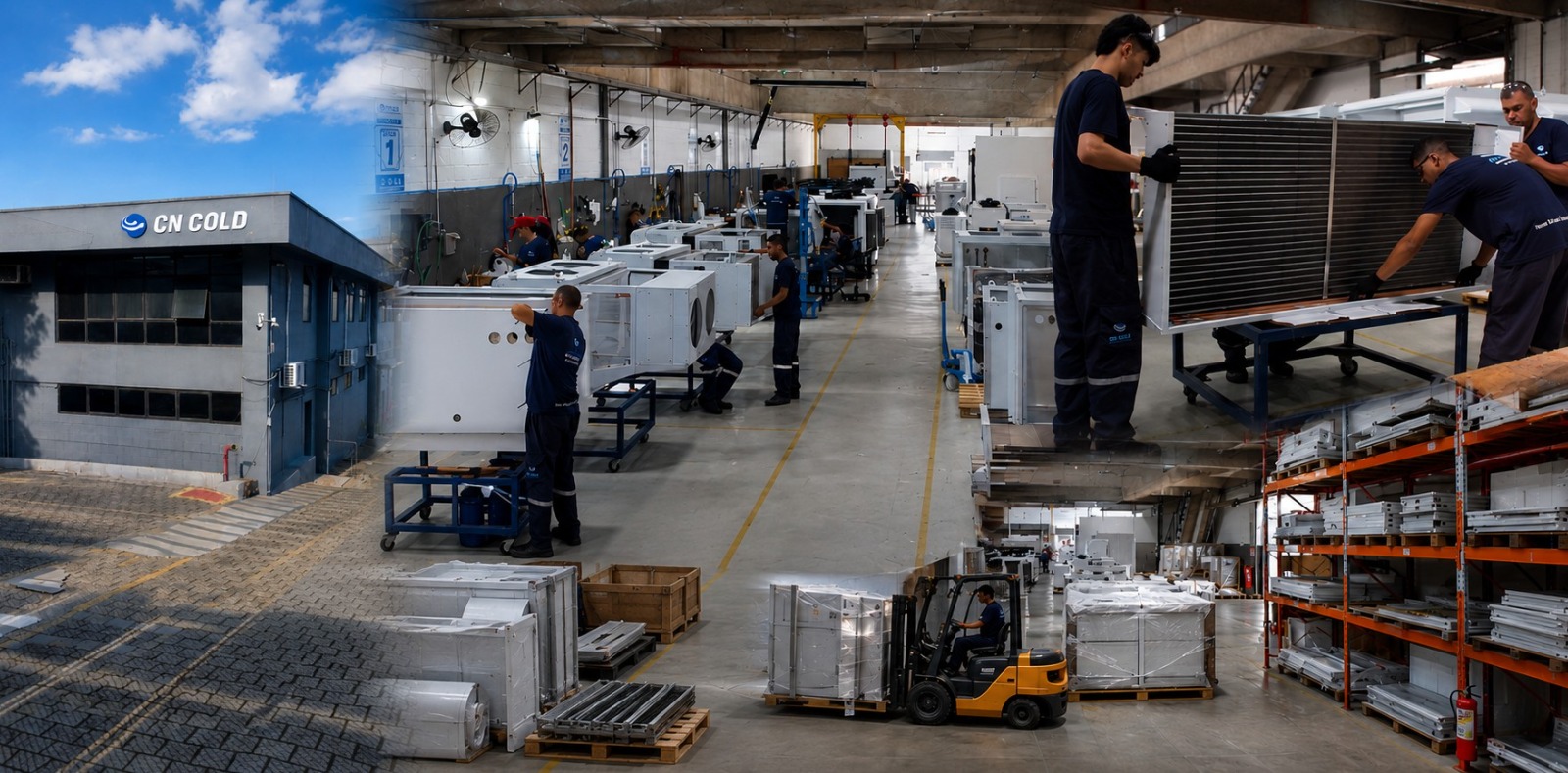 Fábrica CN Cold em Diadema-SP com linha de montagem de equipamentos de refrigeração