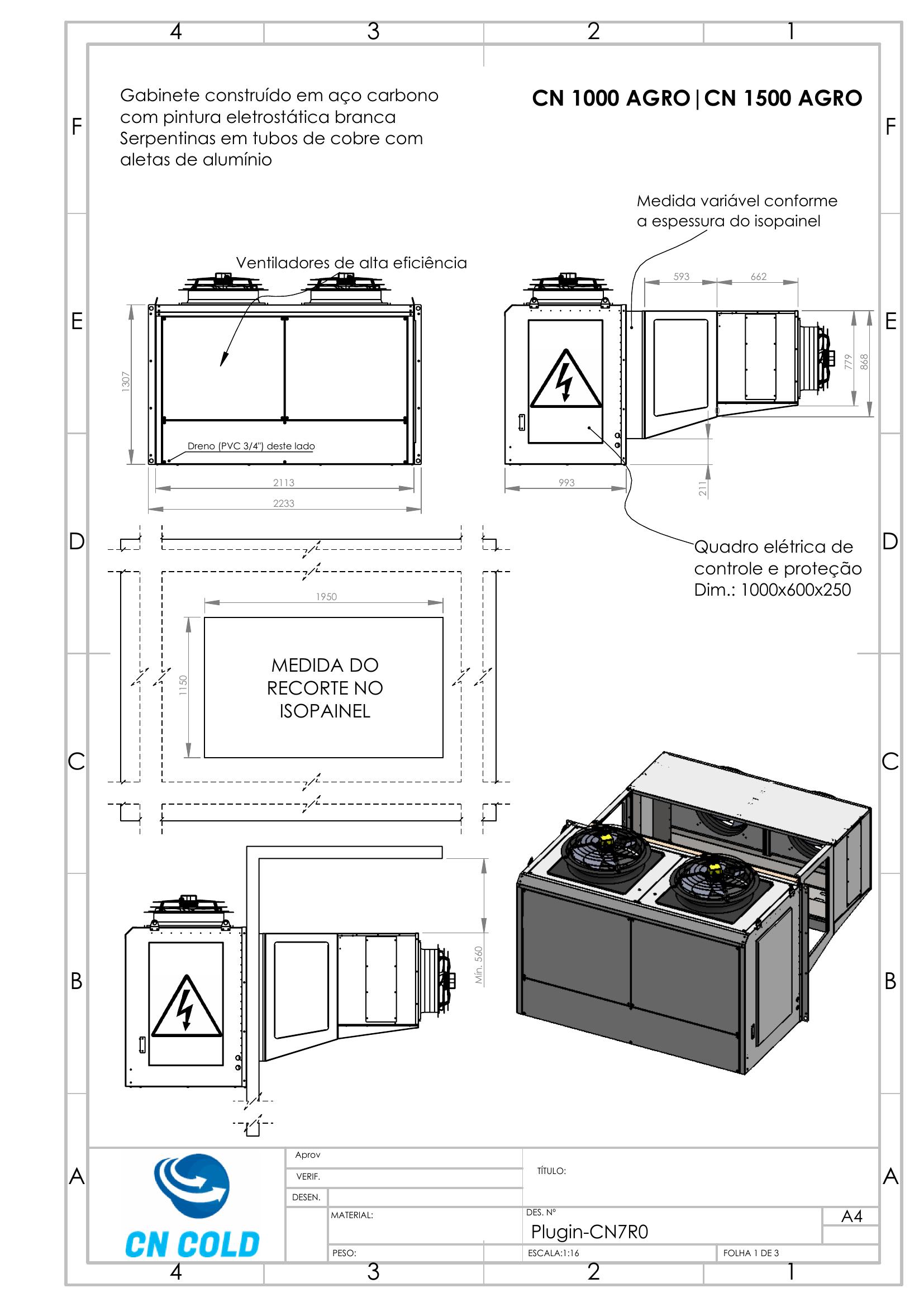 Desenho dimensional do gabinete CN7